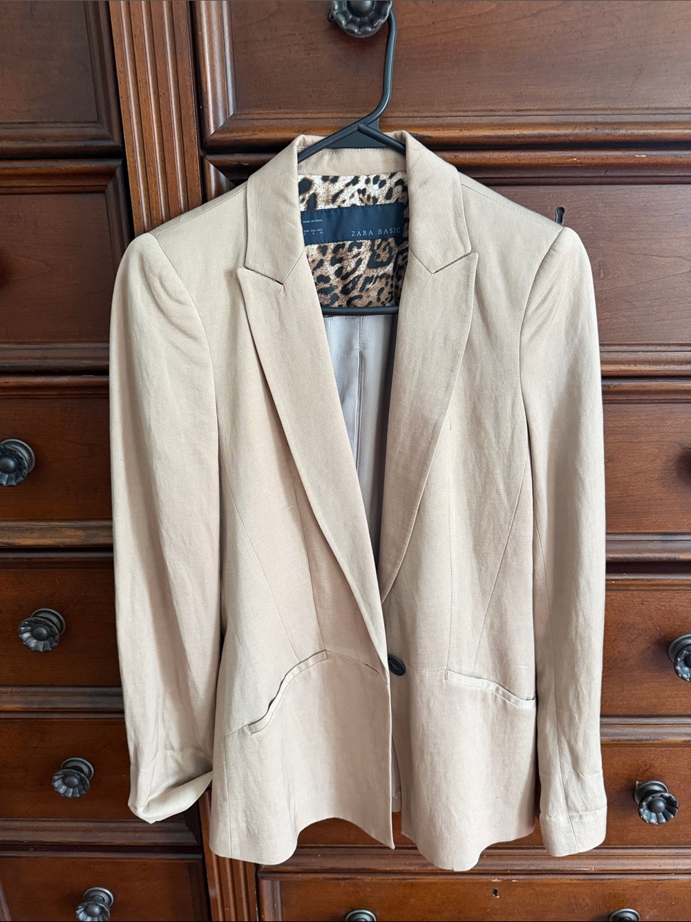 Zara Beige Single-Button Tailored Blazer